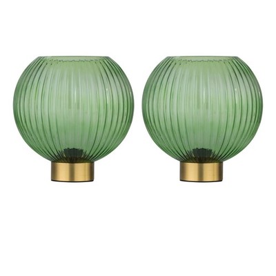2er Set moderne batteriebetriebene satinierte Messing Tischlampe Nachttischlampe grünes Glas
