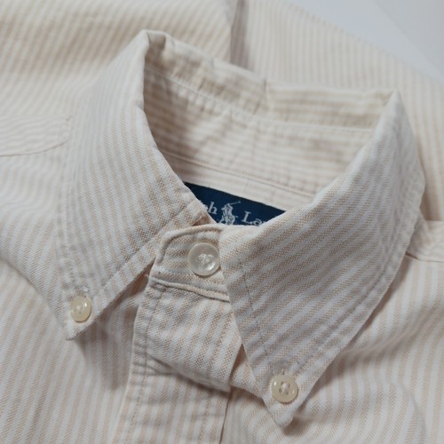 Ralph Lauren Classic Fit Striped Dress Shirt Mens Sz L 15 - 32/33 Beige Thick