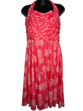 Tommy Bahama Pineapple Halter Neck Dress 10 Ruched Sleeveless NEW Melon Berry