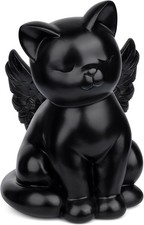Black Cat Urn for Ashes - Sleeping Angel Memorial Figurine, Cremation Funeral...