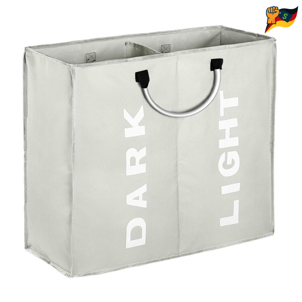 WäSchesortierer 60L Faltbarer WäSchekorb 2 FäCher 53X23X53 Cm Grau WäSchesack-image