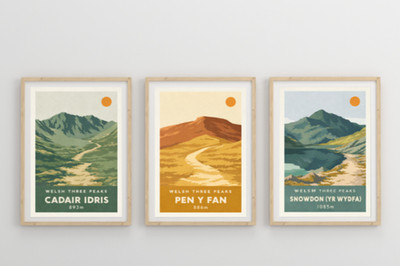 Wales Welsh 3 Peaks Bild Wandbild Poster Druck Berg 3er Pack