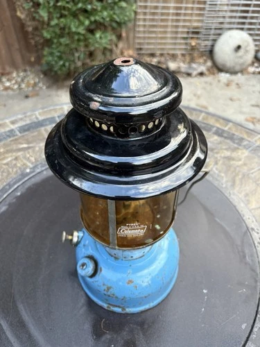 Vtg Sears 1965 Blue Camp Camping Lantern Double 476.74060 Yellow Globe