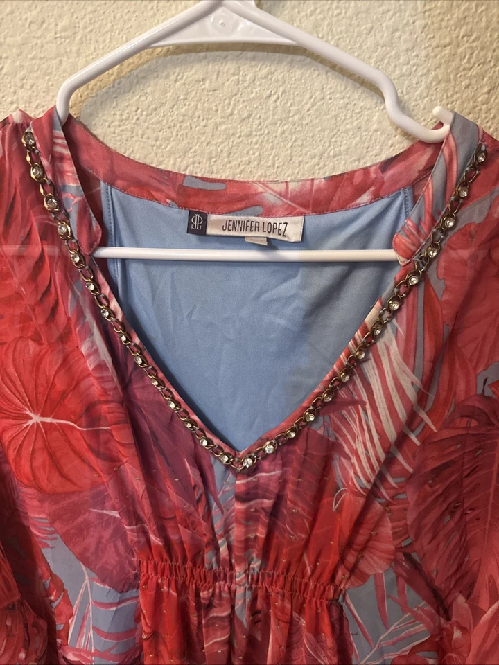 Vestido Jennifer Lopez Brillante Multicolor Tropical Floral Caftán Para Mujer Talla M Foto 4 de 4