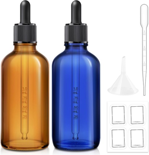 Glass Dropper Bottles 3.4 oz Reusable Leakproof Travel Set with Funnel Labels - Picture 3 of 9