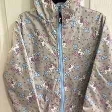 5 Apparel Girls Youth Sz 14 Blue / Grey Unicorn Jacket L Raincoat Lightweight