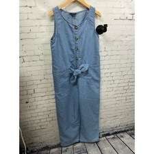 Nautica Girl Size L 12 14 Blue Jean Summer Jumpsuit Sleeveless Front Tie R1