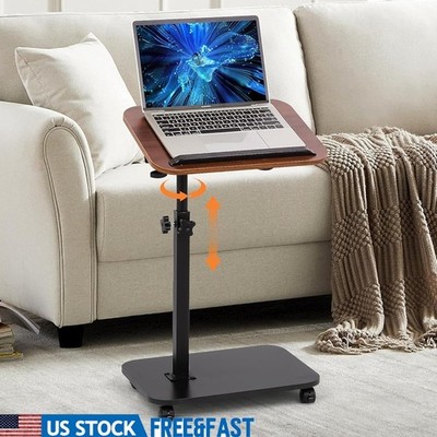 Adjustable Height C-Shaped Side Table W/ 360° Swivel Top & Detachable Wheels New