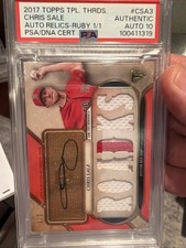 🤩2017 TRIPLE THREADS RUBY AUTO RELICS CHRIS SALE 1/1🔥PSA 10📈Braves Ace