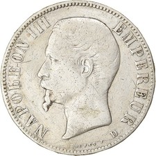 [#844620] Coin, France, Napoleon III, 5 Francs, 1855, Lyon, VF(20-25), Silver, K