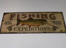 Fishing Expeditions Trout Fisherman Rustic Log Cabin Lodge Camping Home Decor 