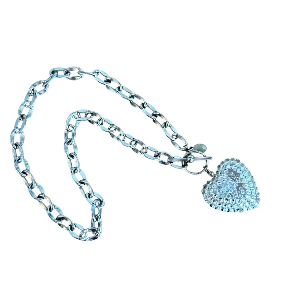 Rare Tarina Tarantino Clear Lucite Heart Necklace With Silver Tone Chain Y2K - Image 3 of 4