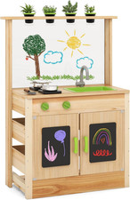 Mud Kitchen, Outdoor Play Kitchen with Awning Faucet Accessories Removable Sink