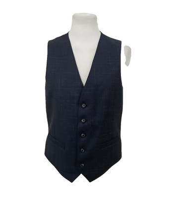 Jaeger Men's Waistcoat Navy Textured V-Neck Wool Silk Blend Buttons New