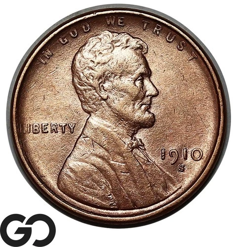 1910-S Lincoln Cent Wheat Penny Lustrous RB, Better Date