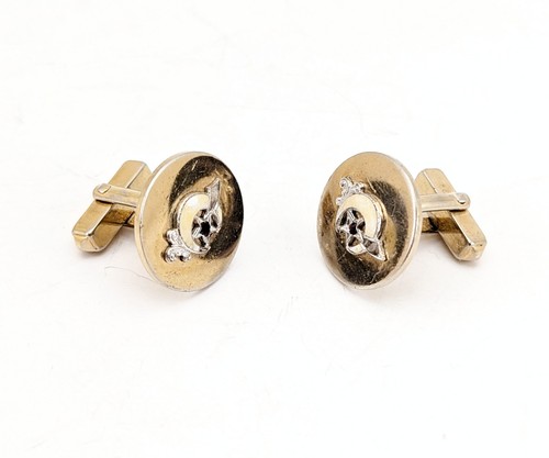 1960s SWANK Shriner Masonic Cufflinks Gold Tone Metal and Enamel Men's Vintage - Picture 2 of 6