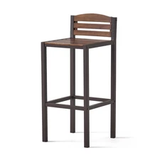 Outdoor Barstools (Set of 2) – Acacia Wood with Slat Panels & Sturdy Iron