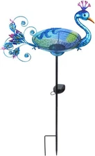 MUMTOP Outdoor Bird Bath Solar Birdbath Small Birdfeeder with Peacock Purple 