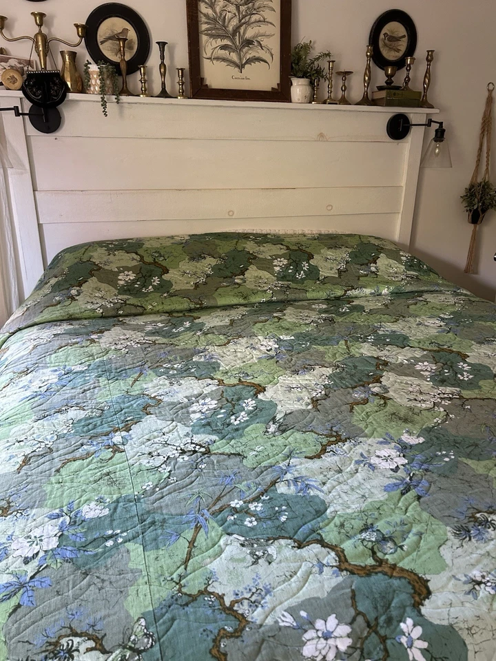 Colcha De Colección Años 60 70 Inspirada en la Naturaleza Pájaro Insecto Mariposa Colcha King MCM Foto 2 de 4