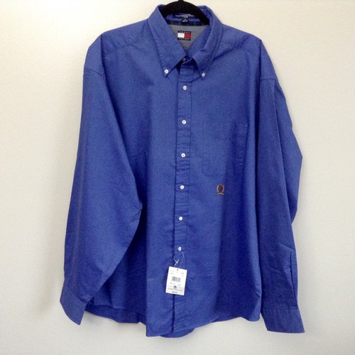 VTG NEW Tommy Hilfiger Crest Men's Dress Shirt Blue Long Sleeve Sz 17 36-37