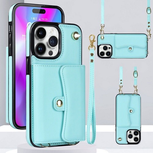 Leather Crossbody Card Wallet Phone Case For iPhone 11 12 13 14 Samsung S22 S23 - Picture 30 of 30