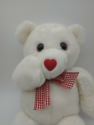 Vtg Dakin 1994 Peek A Boo White Teddy Bear w Heart Nose Magnetic Hands 15" Plush - Picture 5 of 12