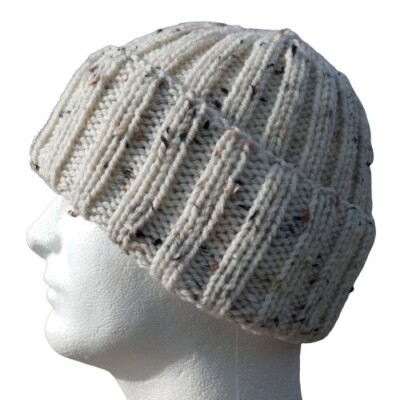 Mens Hipster Wide Cuff Beanie Hat Hand Knit Rib Acrylic  display picture 2