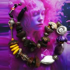 Luxury Chunky Necklace Brutalist Jewelry Minimalist Design Wood Ethnic Boho Bib