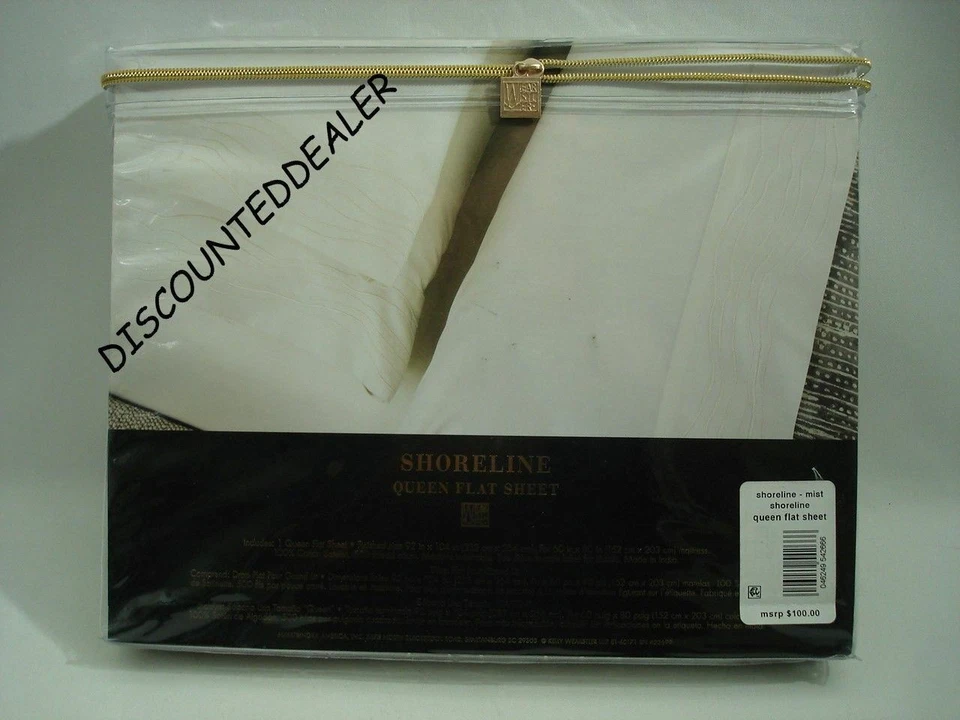 Kelly Wearstler Shoreline QUEEN FLAT SHEET MIST GRAY GREY COTTON NEW  - Image 3 of 4