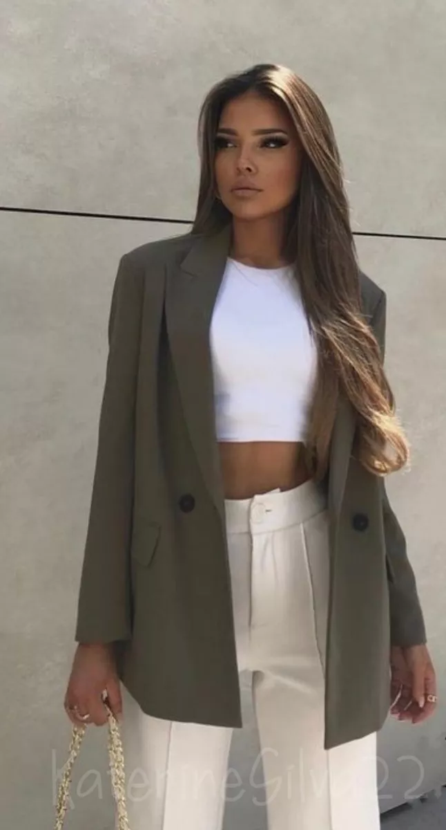 ZARA NEW WOMAN SS24 KHAKI DOUBLE-BREASTED OVERSIZED BLAZER REF