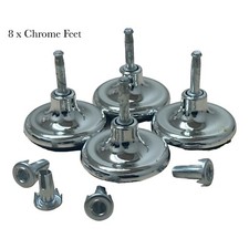 8 x Chrome Feet Replacement Bed Legs Glides Castor & Insert For Divan Base Sofa