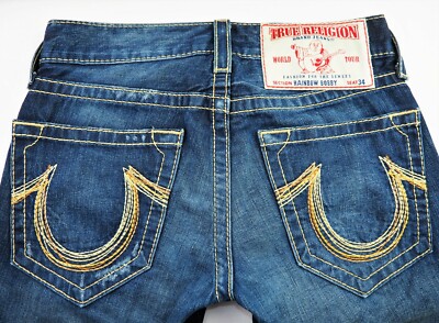 TRUE RELIGION Women's Straight Leg Dark Blue Wash RAINBOW