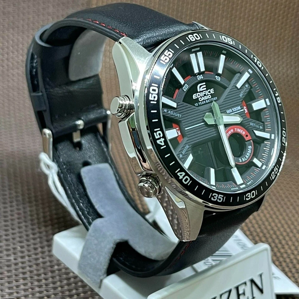 Casio Edifice EFV-C100L-1A Analog Digital Black Leather Chronograph Men's Watch - image 3 of 4