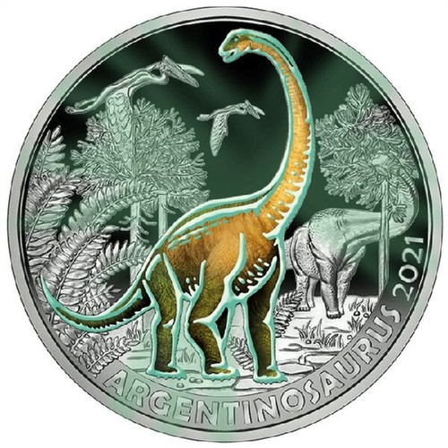 AUSTRIA 3 EURO 2021 "ARGENTINOSAURUS" GLOW IN THE DARK UNC - Bild 2 von 3