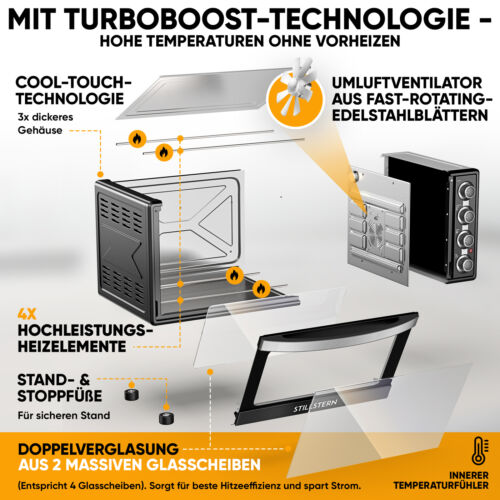 Minibackofen mit Umluft (35L) Drehspieß, Timer, 1600W, Doppelglastür, DE Version - Bild 5 von 9