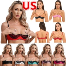 US Women's Underwire Push Up Shelf Bra 1/2 Cup Demi Balconette Unlined Bralette