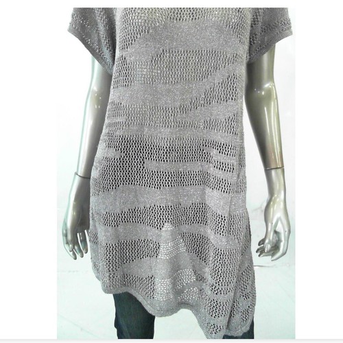 Inc Women Sweater XS Taupe Knit Top Blouse Tunic Metallic Asymmetrical Crochet - Picture 2 of 3