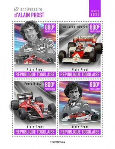 Togo - 2020 Auto Racing Driver Alain Prost - 4 Stamp Sheet - TG200357a - 第 1/1 張圖片