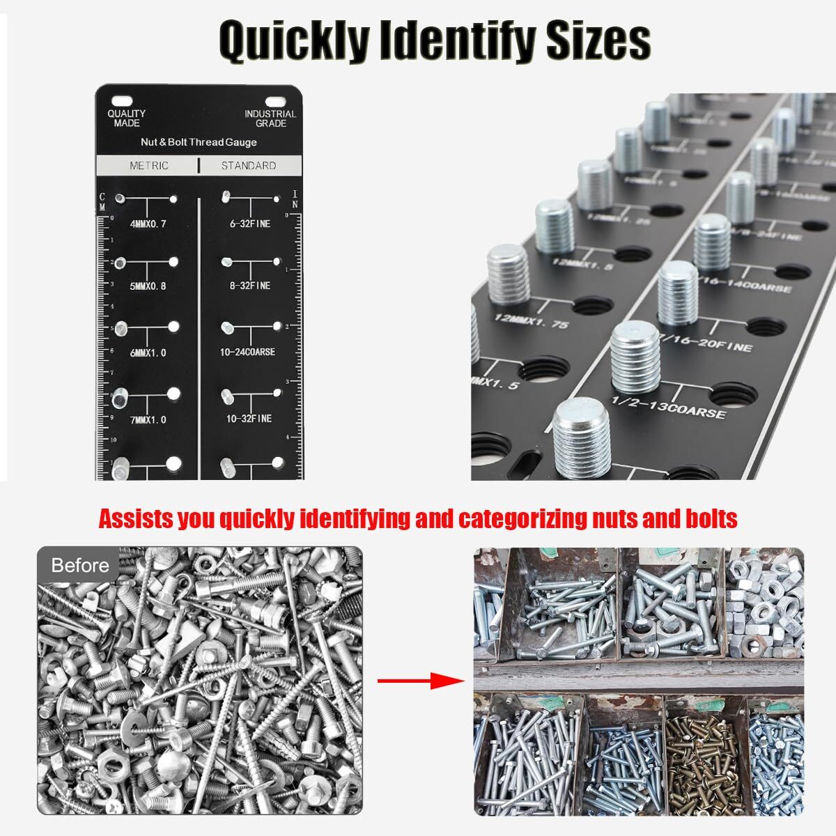 28 Bolt and Nut Identifier Gauge Nut and Bolt Thread Checker 14 Metric & 14 Stan