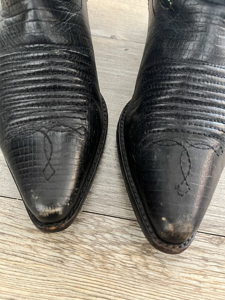 VTG Nine West Sz 6.5 Women Cowboy Boots Embroidered Western Leather Black Scuff - Image 4 of 4