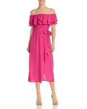 $280 Show Me Your Mumu Women's Pink Rosie Ruffled Off-Shoulder Midi Dress Size M