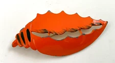 Brooch Shell Shape Metal Bright Orange Retro Large Pin Unsigned VTG Grannycore