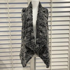 Dylan Faux Fur Vest Gray Luxury Statement Piece Casual Open Waterfall Front Xs