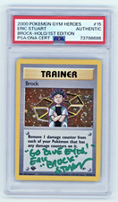 PSA Signed Eric Stuart Brock Gym Heroes 15/132 Holo 1st Edition YuGiOh Phrase