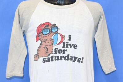 #ad vintage 70s I LIVE FOR SATURDAYS CARTOON CAT FUNNY SPOOF 3 4 SLV t shirt SMALL S $99.00