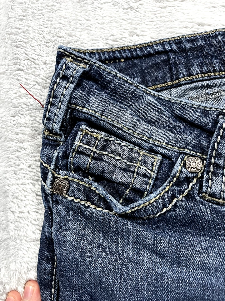 银色牛仔裤女式 25 蓝色星期二 16 1/2 英寸卡普里厚针 Rockabilly 骑行者 — 第 4/4 张图片