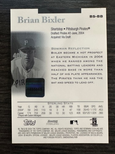 Autógrafo y reliquia de Brian Bixler 2004 Topps Bowman Sterling -0053 - Imagen 2 de 2