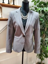 H M Women's Solid Gray Cotton Long Sleeve Single Breasted Fitted Blazer Size 12