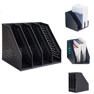 File Holder with 4 Compartment Plastic Desktop File Folder Rack | eBay