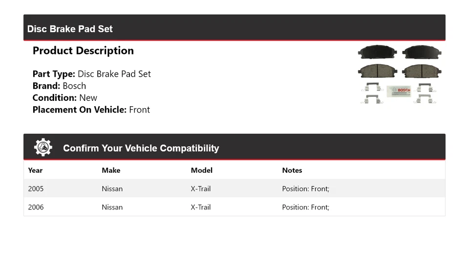 Pastillas de freno de cerámica azul con herrajes delanteras para Nissan X-Trail Bosch 2005-2006 Foto 2 de 4